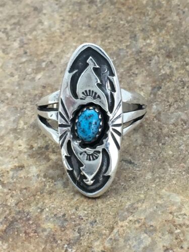 Navajo Sterling Kingman Turquoise Ring | Sz 5.75 | Old Pawn Shadow Box | 2625
