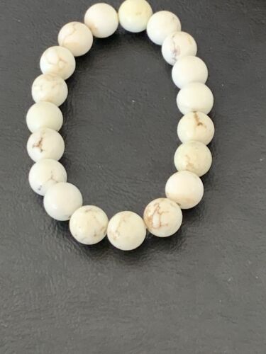 Native American Handmade White Howlite Bead Bracelet | 10mm Round | Stretchable | 11840