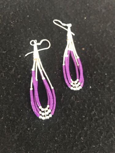 Sterling Silver Purple Sugilite Dangle Earrings | Navajo | 2"