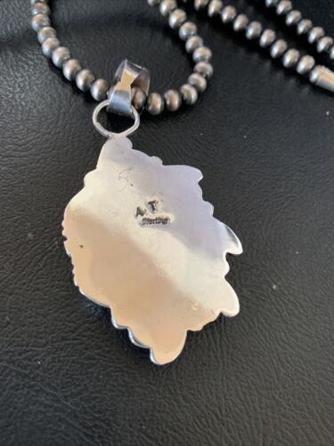 Men's Navajo Blue Dry Creek Turquoise Pendant | Sterling Silver | Pearl Necklace | Native American | 12973