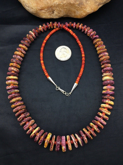 Men's Purple Spiny Oyster Bead Necklace | Navajo Sterling Silver | Graduated 28" | Authentic Native American | 4256