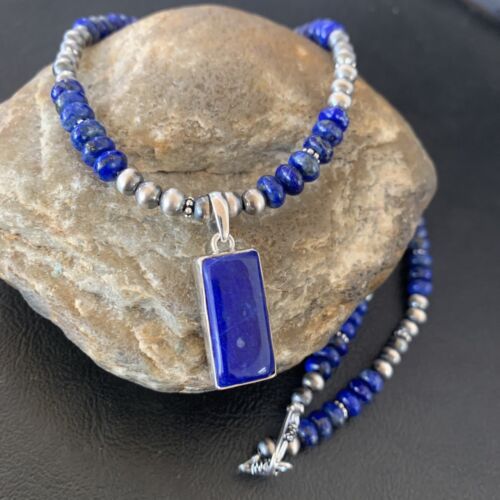 Native American Navajo Blue Lapis Pendant Necklace | Sterling Silver | Authentic Handmade | 11670