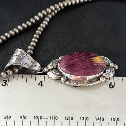 Navajo Purple Spiny Oyster Pendant Necklace | Sterling Silver | Women's | Authentic Native American Handmade | 14665
