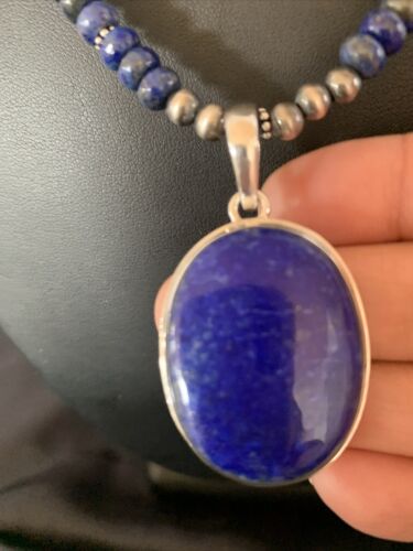 Native American Navajo Blue Lapis Pendant Necklace | Sterling Silver | Authentic Handmade | 11913 - Masha USA