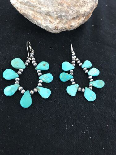 Blue Turquoise Teardrop Earrings | Navajo Sterling Silver | Authentic Native American Handmade