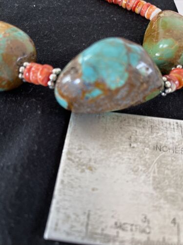 Chunky Turquoise and Red Spiny Oyster Necklace | Navajo Pearls | Sterling Silver | 22" | Native American Handmade | 1238 - Masha USA