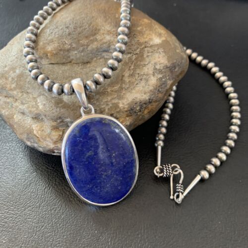 Native American Navajo Blue Lapis Pendant Necklace | Sterling Silver | Authentic Handmade | 11717