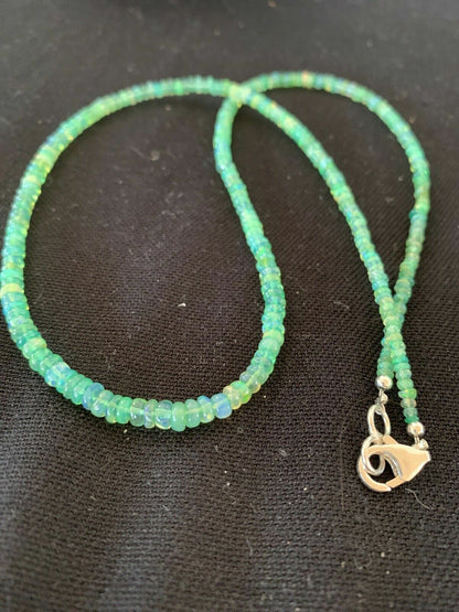 Southwestern Women's Necklace | Sterling Silver | Green Fire Faux Opal Beads | 18" | 00182
