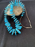 Navajo Sleeping Beauty Turquoise Nugget Necklace | Sterling Silver | Graduated | Authentic Native American | 26" | 511