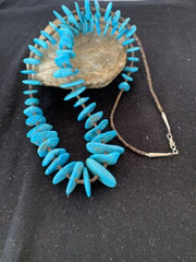 Navajo Sleeping Beauty Turquoise Nugget Necklace | Sterling Silver | Graduated | Authentic Native American | 26" | 511