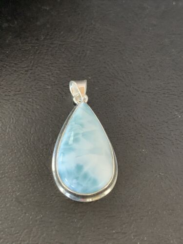 Navajo Sterling Beads Necklace with Blue Larimar Pendant | Authentic Native American Handmade | 10829