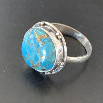 Mojave Blue Turquoise Ring | Navajo Sterling Silver | Sz 6 | Authentic Native American Handmade | 11424