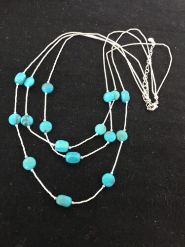 Turquoise Liquid Heishi 3 Strand Necklace | Graduated Sterling Tube | Authentic Native American Handmade | 3695