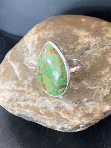 Adjustable Navajo Green Mojave Turquoise Ring | Sterling Silver | Sz 8 | 11787