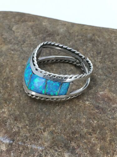 Native American Navajo Blue Opal Inlay Ring | Sterling Silver | Sz 7.75 | 2785