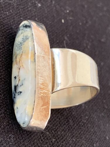Southwestern Navajo Cinnabrite Ring | White Black | Sterling Silver | Sz 6.5 | 1550