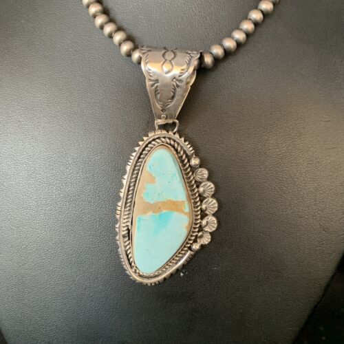 Men's Blue Royston Turquoise Pendant | Sterling Silver | 3" | Authentic Native American Handmade | 13938