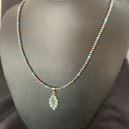 Zuni Blue Turquoise Multi-Stone Pendant | Authentic Native American Sterling Silver | Multi-Stone | 12059
