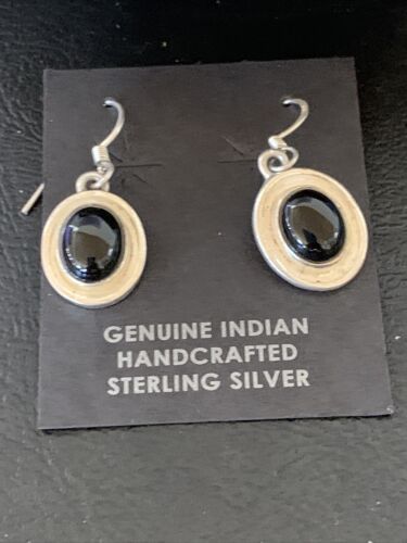 Native American Navajo Black Onyx Dangle Earrings | Sterling Silver | 0.5" | 12646