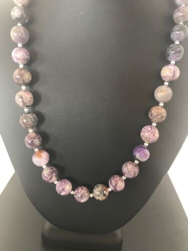 Native American Charoite Bead Necklace | Navajo Pearls | Sterling Silver | 19" | 8448
