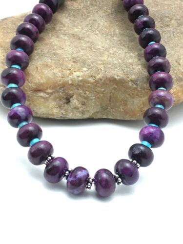 Navajo Purple Sugilite & Turquoise Bead Necklace | Sterling Silver | 27" | Authentic Native American Handmade | 4061