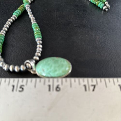Navajo Green Turquoise Pendant Necklace | Sterling Silver | 21" | Authentic Native American Handmade | 14471