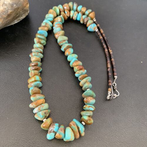 Navajo Royston Green Nugget Turquoise Shell Necklace | Sterling Silver | 24" | Authentic Native American Handmade | 10919