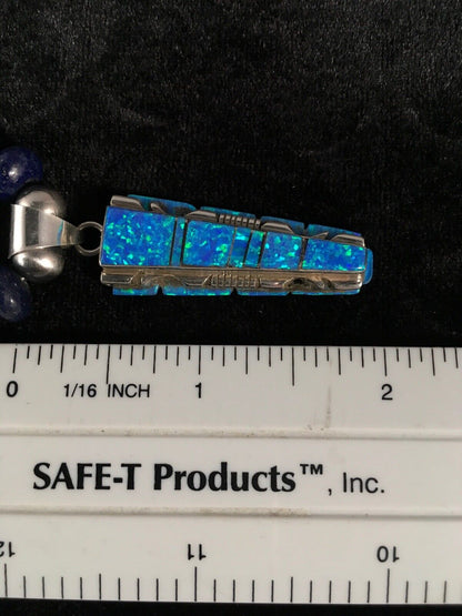 Navajo Opal, Lapis & Turquoise Inlay Pendant Necklace | Sterling Silver | Authentic Native American Handmade | 3348