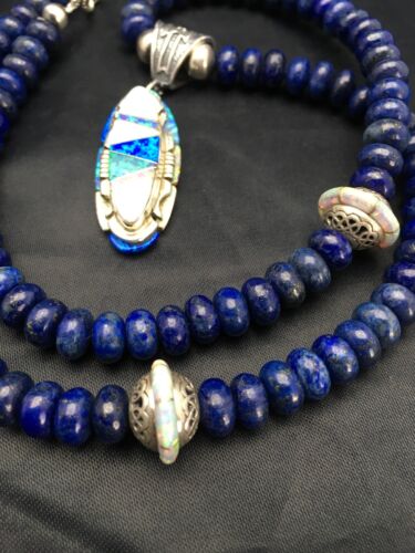 Opal & Lapis Pendant Necklace | Navajo Sterling Silver | Authentic Native American Jewelry | 2606