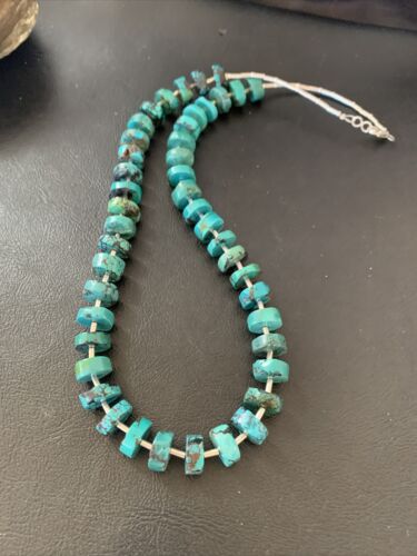 Navajo Turquoise Heishi Tube Bead Necklace | Sterling Silver | Authentic Native American Handmade | 22" | 11771