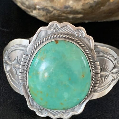 Native American Men's Green Royston Turquoise Cuff Bracelet | Sterling Silver | 14132
