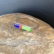 Native American Navajo Green Gaspiete Lapis Red Coral Inlay Ring | Sz 7 | 11139
