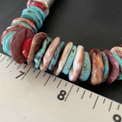 Native American Sterling Silver Necklace | Turquoise, Spiny Oyster, Coral, Lapis | 24" | 11869