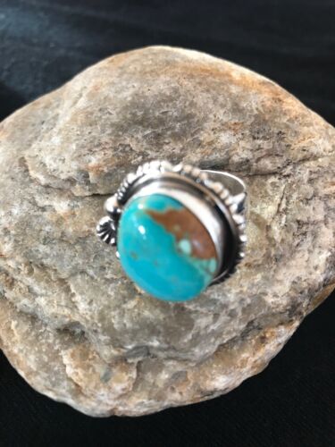 Navajo Blue Pilot Mountain Turquoise Ring | Sterling Silver | Sz 9 | Authentic Native American Handmade | 8242