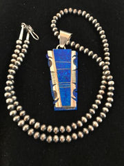 Authentic Native American Navajo Pearls Bead Necklace | Sterling Silver with Blue Opal Pendant | 8281
