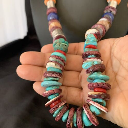 Navajo Turquoise Spiny Oyster Coral Lapis Necklace | Sterling Silver | 24" | 10824