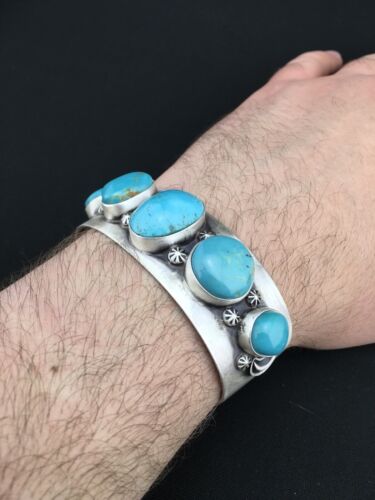 Navajo Blue Pilot Mountain Turquoise Bracelet | Sterling Silver | Authentic Native American Handmade