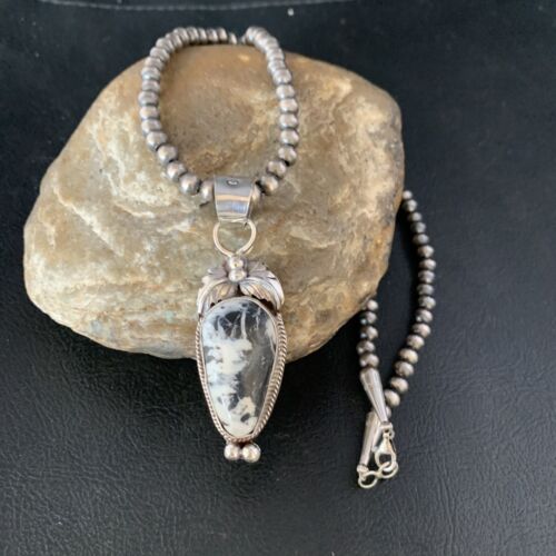 Men's Navajo Pearl White Buffalo Turquoise Sterling Necklace Pendant | 13757