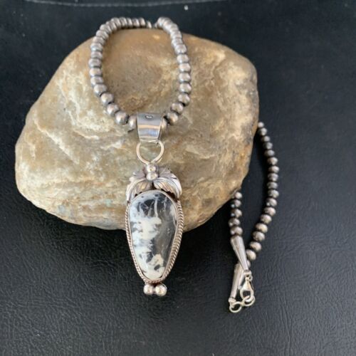 Men's Navajo Pearl White Buffalo Turquoise Sterling Necklace Pendant | 13757