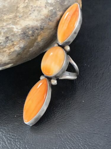 Navajo Orange Spiny Oyster Ring | Authentic Native American Sterling Silver | Multi-Stone | Sz 5.5 | 11657