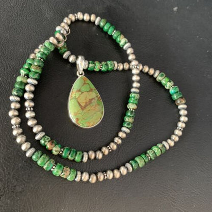 Navajo Green Mojave Turquoise Pendant Necklace | Sterling Silver | Native American Handmade | 13461