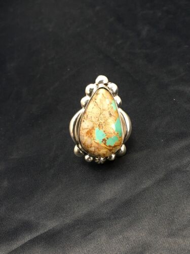 Navajo Turquoise Ring | Sterling Silver | Sz 8.25 | Authentic Native American Handmade | 2598