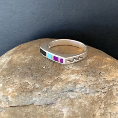 Navajo Blue Lapis Turquoise Purple Spiny Oyster Inlay Ring | Sz 7 | Authentic Native American Handmade | 11141