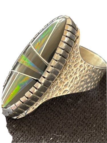 Navajo Multi-Color Opal & Turquoise Inlay Ring | Sterling Silver | Sz 7 | Authentic Native American Handmade | 01586
