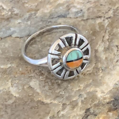 Navajo Blue Turquoise Spiny Oyster Inlay Ring | Sz 5.5 | Authentic Native American Handmade | 11185 - Masha USA