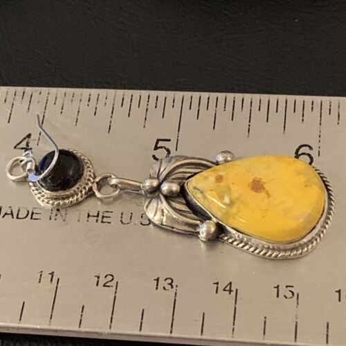 Native American Navajo Black Onyx Bumblebee Jasper Dangle Earrings | Sterling Silver | 2" | 1537