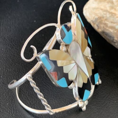 Zuni Butterfly Cuff Bracelet | Turquoise, Mother of Pearl, Onyx | Sterling Silver | 12835