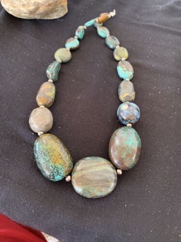 Navajo Graduated Sterling Silver Natural Blue Nugget Turquoise Necklace | Authentic Native American | 22" | 624