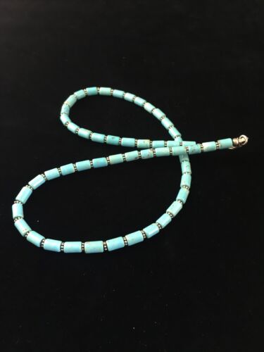 Native American Sterling Silver Blue Turquoise Necklace | 18" | 10011 - Masha USA