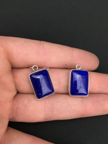 Southwestern Navajo Lapis Dangle Earrings | Sterling Silver | 0.75" | 1330